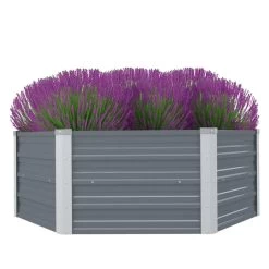 VidaXL Plantenbak Verhoogd 129x129x46 Cm Gegalvaniseerd Staal Grijs